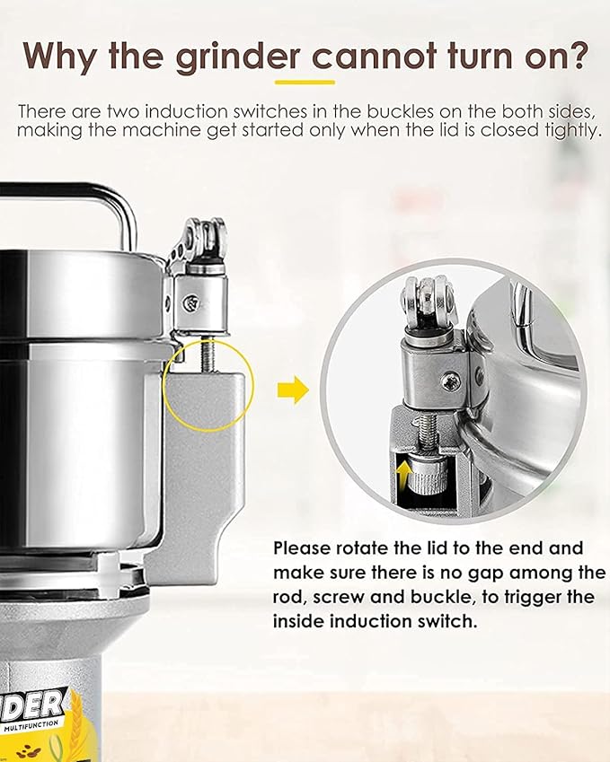 CGOLDENWALL Safety Upgraded Electric Grain Grinder Mill High-speed Dry Spice Herb Mill Grinding Machine with 2400W Commercial Motor Overload Protection CE 110V (700g Hand-held Type)