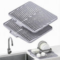 TIKNIK Silicone Dish Drying Mat, Stone Drying Mat for Kitchen Counter with Built-In Drain, Non-Slip Drain Pad with Built-in Drain, Heat Resistant Stone Drying Mat, Hangable, Grey-2pcs, 20" x 15"