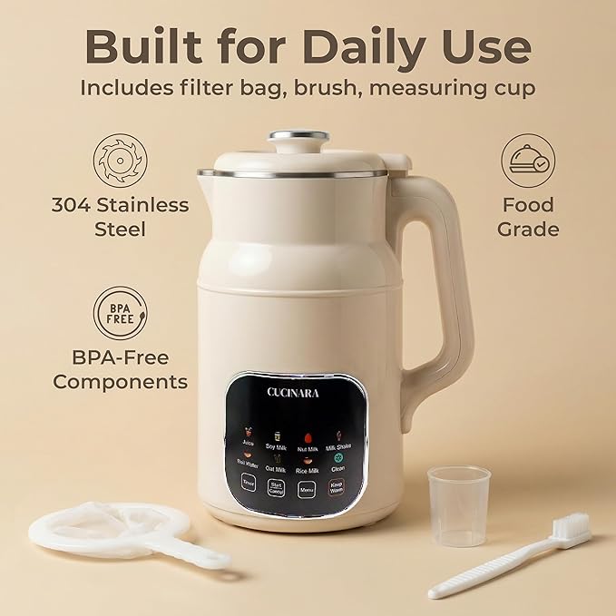 Nut Milk Maker Machine, 59oz – 8-in-1 Almond, Oat, Soy, Rice & Cashew Milk Maker | No Pre-Soaking | 24H Timer, Auto-Clean, 304 Stainless Steel, BPA-Free