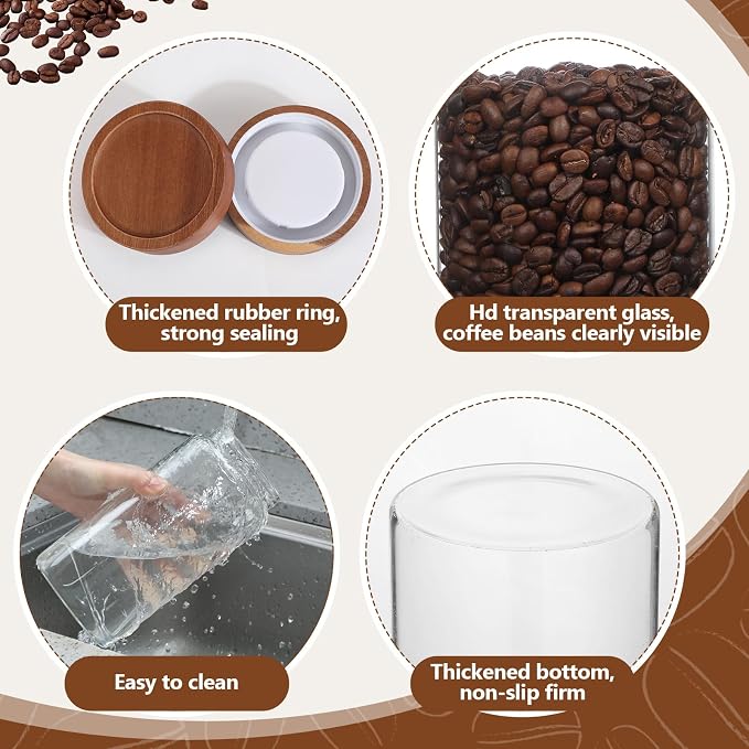 Suclain 3 Pcs 44 oz Glass Coffee Grounds Container with Shelf Glass Coffee Bean Storage Canisters with Airtight Lid and Measuring Spoon Food Storage Jars for Kitchen Sugar (Vintage Style)