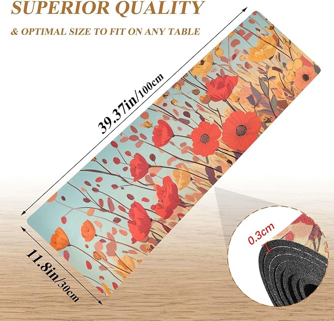 Orange Poppy Flower Turquoise Spring Trivet Table Runner Heat Resistant 230F for Hot Dishes Pots Plates Kitchen Dining Table Protector Decorative 39.37 X 11.8 Inch