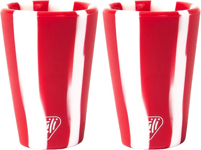 Silipint 1.5oz Silicone Shot Glasses – Pack of 2 Unbreakable, BPA-Free, Non-Toxic, Dishwasher & Freezer Safe Cup – Colored Shot Glasses for Cold Beverages, Cocktails, Travel, Party (Peppermint Stripe)