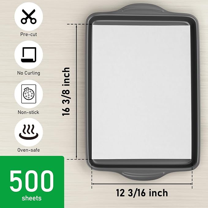 EcoDispose Non-Stick Precut Parchment Paper Baking Sheets Half Pan liner for Bake (12-3/16" x 16-3/8",White,500PCS)