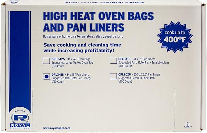 Royal Deep, Full Pan High Heat Oven Pan Liner, 34 Inch W x 18 Inch L, Case of 50