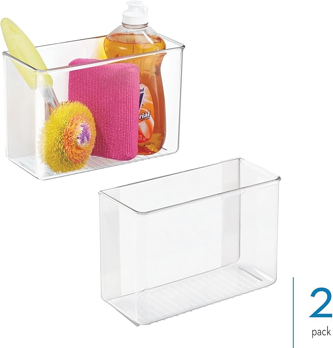 iDesign Adhesive Organizer Bin - Damage-Free Hanging for Kitchen, Bathroom, or Office - Set of 2 - Clear