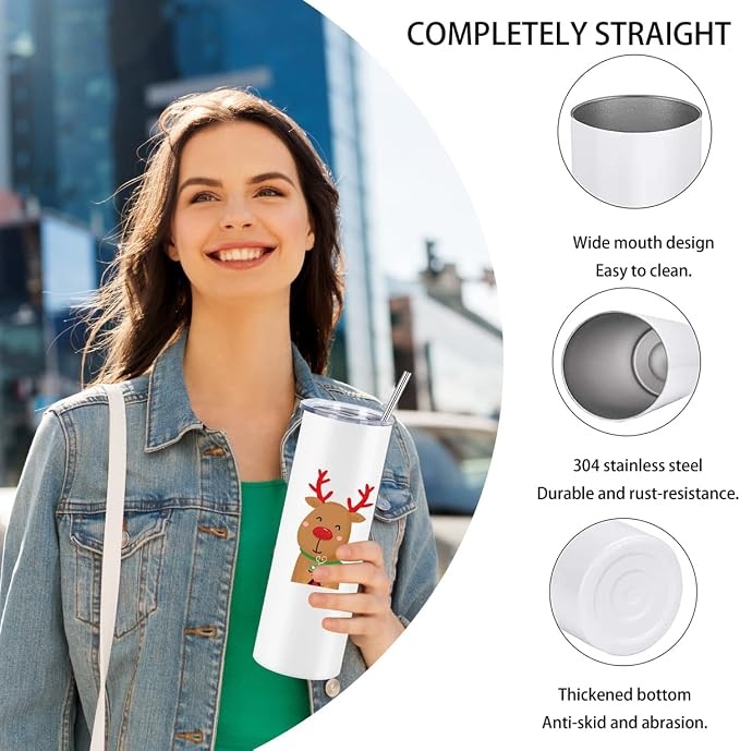 4 Pack 20 Oz Straight Skinny Tumblers,Individually Gift Boxed Stainless Steel Slim Skinny Tumbler Set Bulk, 20 Oz Insulated Slim Thin Travel Tumbler Cup for Diy, White