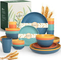 Wrova Plates and Bowls Sets 40-Piece, Unbreakable Wheat Straw Dinnerware Sets for 8, Lightweight Dishware Sets Microwave Safe- Deep Plates/Cereal Bowls/Cups Set/Soy Sauce Dish for Kitchen,RV- Colorful