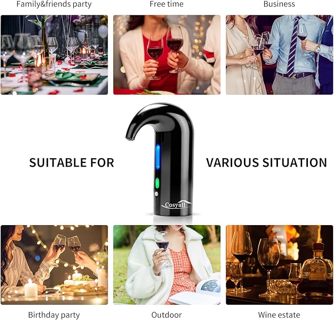 Wine Aerator Electric Wine Decanter,One Touch Red White Wine Accessories Aeration and Decanter Wine Pourer,Wine Gifts for Wine Lovers (Black)
