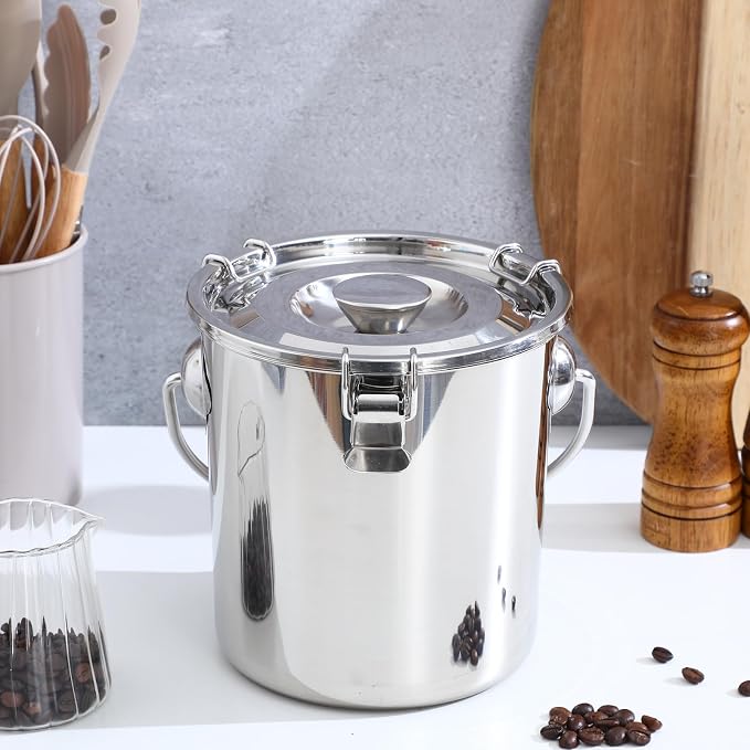 iplusmile Stainless Steel Airtight Canisters Container: 112 fl oz Airtight Clamp Lid Kitchen Food Storage Bucket for Rice Flour Grain Coffee Bean Flour Oil Sugar Milk