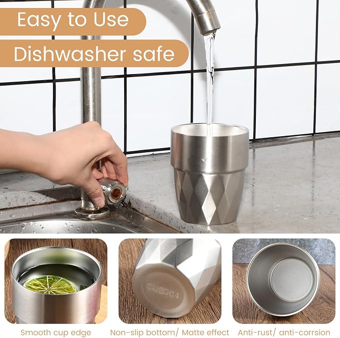 Mimorou 8 Pack 10 oz Stainless Steel Cups Pint Cup Metal Double Layer Insulated Drinking Beer Water Tumblers Camping Reusable Mugs for BBQ Home Office Outdoor Party Hot Cold Drink