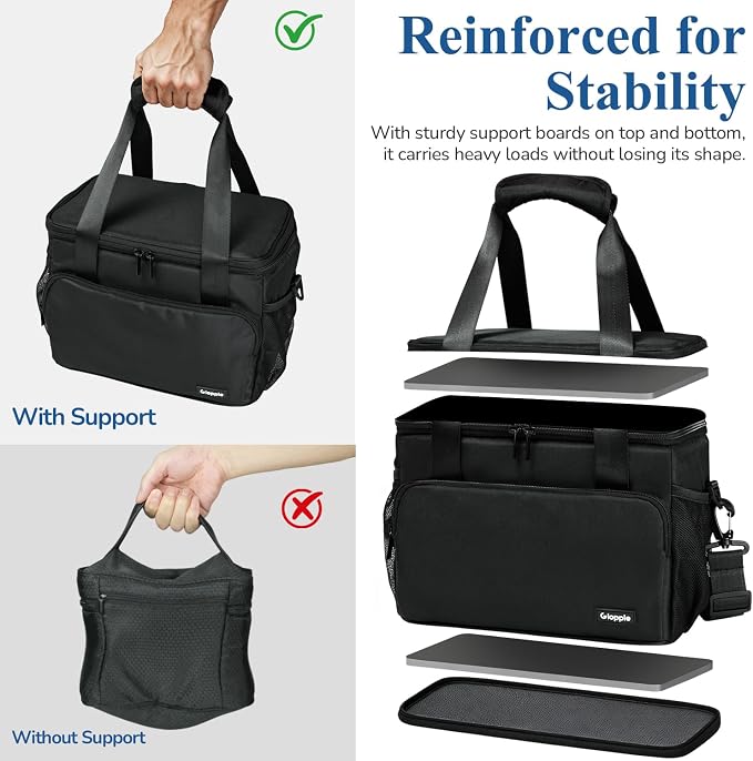 Gloppie Flight Crew Lunch Bag with Luggage Trolley Sleeve - Professional Insulated Cooler Bag for Flight Attendants & Pilots, Leakproof Lunch Box with Reinforced Structure for Travel & Work, Black XL