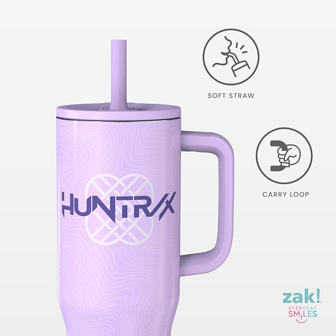 Zak Designs KPop Demon Hunters Sutton Travel Tumbler for On the Go, 30oz Stainless Steel with Vacuum Insulation, Silicone Straw, and Carry Handle for Cold Drinks (Huntrix)