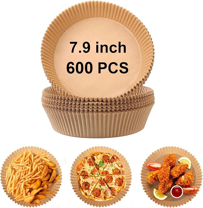 600 PCS 7.9 Inch Round Air Fryer Baking Paper Liners, Non-Stick Parchment Paper Liners for 5-8QT Airfryer Microwave Oven Frying Pan