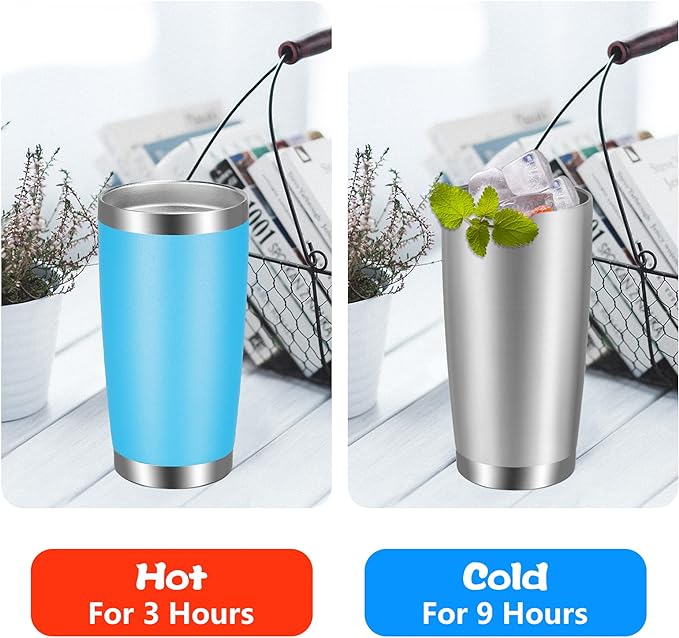 VEGOND 20oz Tumbler with Lid and Straw Stainless Steel Tumbler Cup Bulk Vacuum Insulated Double Wall Travel Coffee Mug Powder Coated Coffee Cup, Sky Blue, 12 Pack