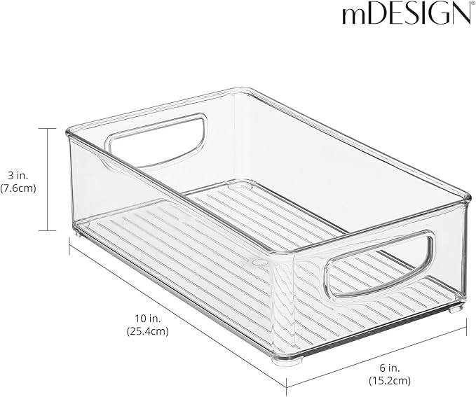 mDesign Plastic Bathroom Storage Container Bins w/ Handles - Closet, Cabinet, Vanity, Cupboard Shelf Organization, Hair Tools Accessory Organizer - Ligne Collection; Clear, 10x6x3 (Pack of 8)