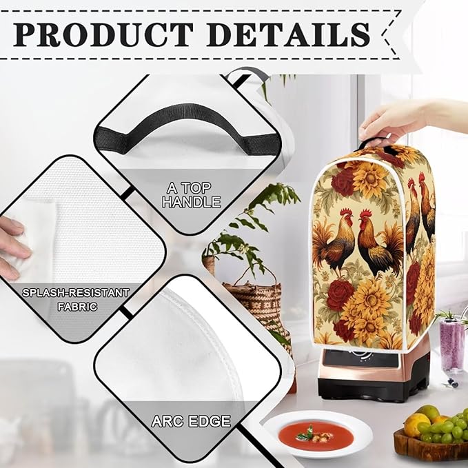 Rooster Toaster and Blender Cover Set Washable Coffee Maker Appliance Covers Sunflower Kitchen Accessories Size S