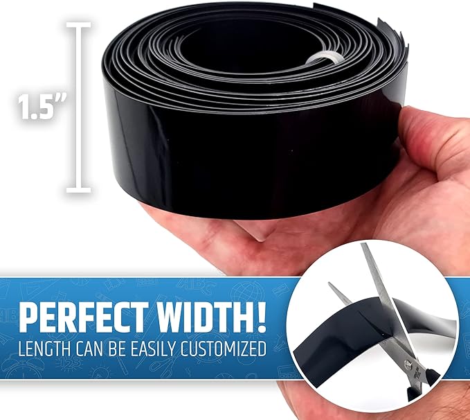 Strong & Wide Magnetic Borders for Classroom Whiteboard - Visible Magnetic Strips for Teachers (4 Designs Available) | Straight Plain - Black | 12 Strips of 24X1.5 Inch - 24 Feet Total