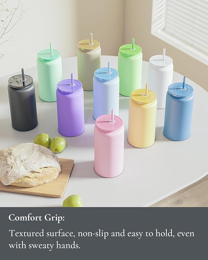 16oz Glass Cups With Lids and Straws, Stainless Steel Beer and Iced Coffee Cup, Smoothie Drinking Cup, Purple (Textured Matte Finish, Not Sublimatable)