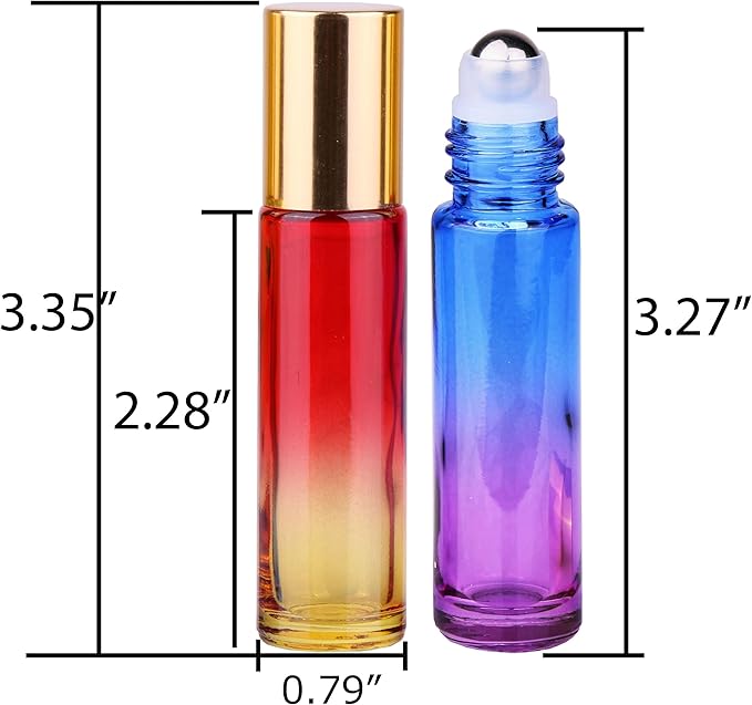 inice 24 10ml Essential Oils Roller Bottles Gradient Color Thick Glass Roll on Bottle Golden Metal Cap for Travel
