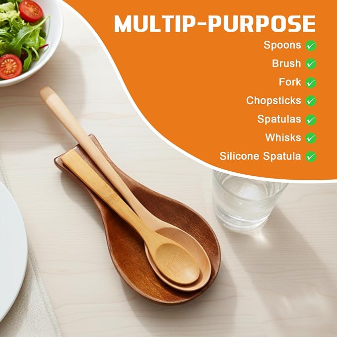 AceOrbit 12 Pack Wood Spoon Rest for Stove Top Bamboo Spoon Holder for Kitchen Counter Utensil Rest for Spatula, Ladles, Forks, Tongs, Modern and Rustic Dining Table Decor