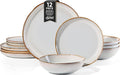 Herogo Stoneware Dinnerware Sets, 12 Piece Dinner Dishes Set for 4, Ceramic Plates and Bowls Dishware, Tableware Includes Dinner Salad Plates, Soup Bowls, Microwave & Dishwasher Safe, Pearl White