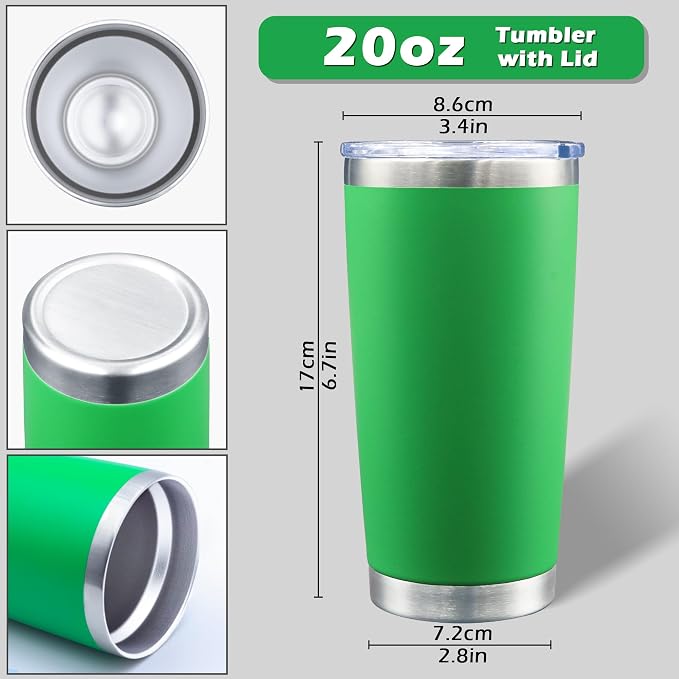 AIANJI 20oz Tumbler Bulk Stainless Steel Tumblers with Lid Vacuum Insulated Double Wall Travel Coffee Mug Powder Coated Tumbler Cup for Hot and Cold Drinks(Green, 6 pack)