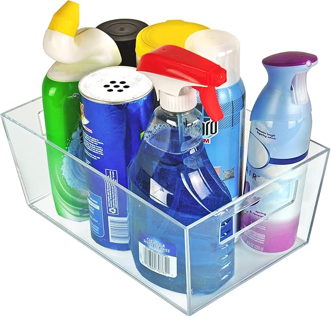 Azar Displays 556237 Large Clear Plastic Organizer Storage Tote Bin with Handle, Pantry Storage, Kitchen and Fridge Organizer, Cabinet and Drawer Container 11.25""W x 7.5""D x 5""H", 4-Pack