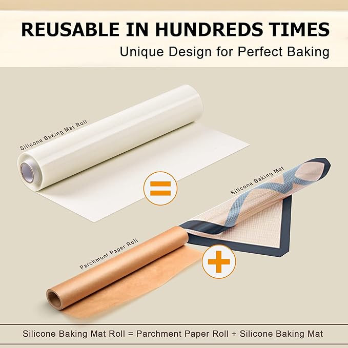 Silicone Baking Mat Roll - Best German Silicone - Non-slip Silicone Pastry Mat, Non-Stick Reusable Air Fryer Linner, Counter Mat, Oven Liner, Freeze Dryer Mat - 12IN x 8FT