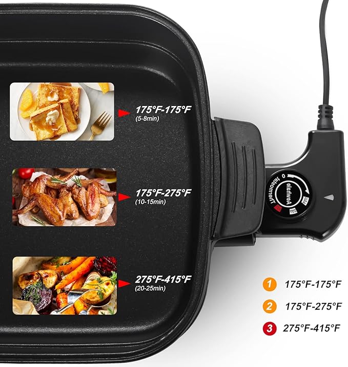 AEWHALE 2-in-1 Multifunctional Electric Grill,Indoor Smokeless Electric Griddle Electric Skillet with Removable Non-Stick Plate+Pot+Lid,1400W Adjustable Temperature Party Griddle