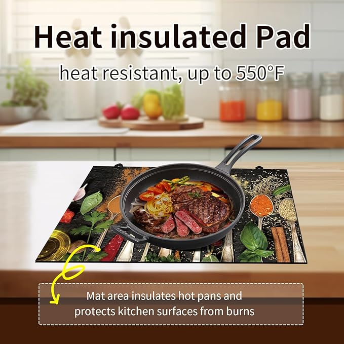Decorative Electric Stove Top Covers, Heat Resistant Silicone Stove Cover Mat, Stove Top Protectors for Electric Flat Glass Stoves, Adds Extra Counter Space for Small Kitchens and Apartments
