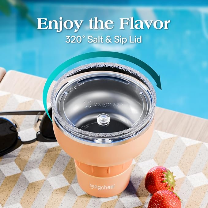 16 oz Cocktail Tumbler with Lid and Straw - Stainless Steel Insulated Margarita Tumbler - 320° Sippable Stemless Wine Cup for Party | Orange