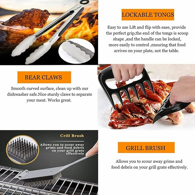 MUJUZE BBQ Grill Accessories Set,Grill Accessories Gifts for Fathers Day,BBQ Gifts for Men,31PCS Grilling Gifts for Men,Grilling Accessories with Apron for Dad,Barbecue Tool Sets