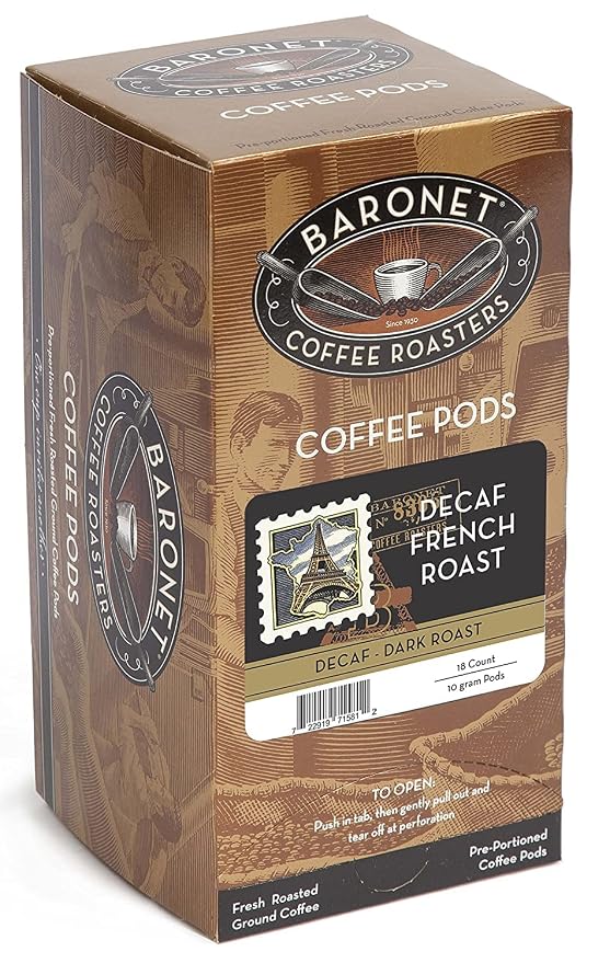 Baronet Coffee Pods [DECAF French Roast-54 Pods] Single Cup Use, Like Senseo [3 Boxes of 18 Single Serve 10 Gram] Regular Strength [Dark Decaf French Roast]