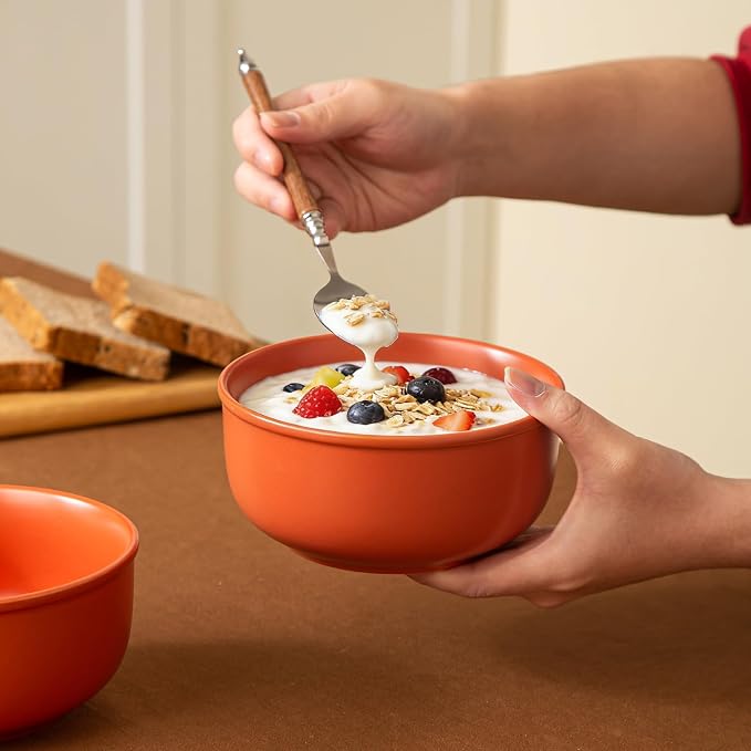 Timeworn Clay Cereal Bowls, Terracotta Red, 6-Inch, Set of 4 | Hand-Finished Stoneware, Farmhouse Style, Microwave Safe, Dishwasher Safe, Soup and Oatmeal Bowl