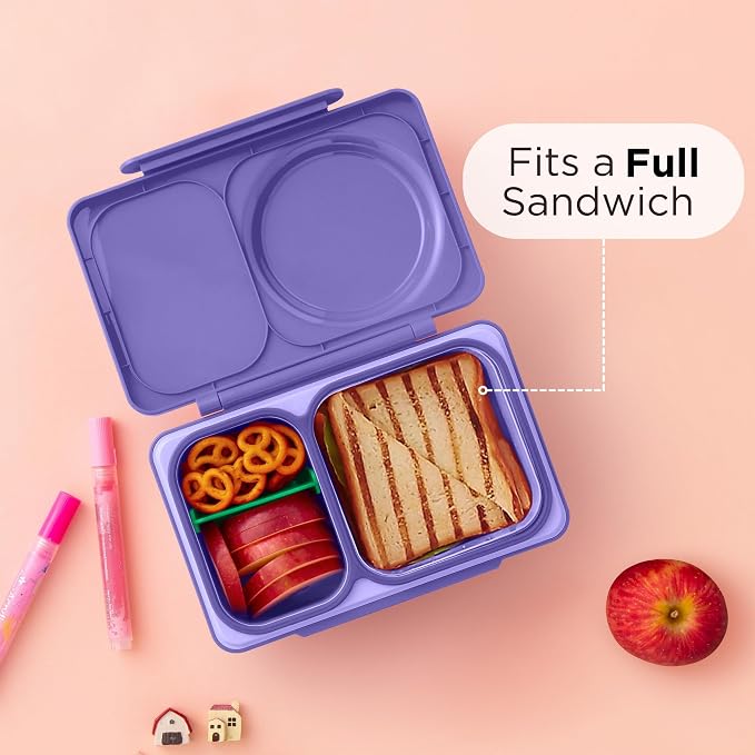 Omie OmieBox UP bento Box for Kids | Insulated Lunch Box | Leak Proof Vacuum Insulated Thermal Food jar | Cooler ice Pack | 2 Compartments (Galaxy Purple)