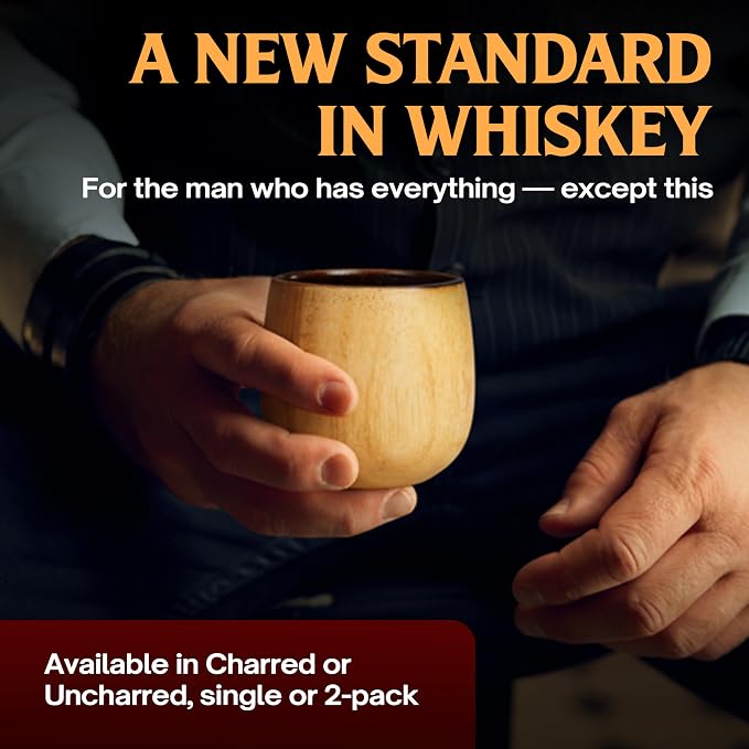 The Original Charred Wooden Bourbon Drinking Glass Bourbon Gifts for Men | Whiskey Glasses For Dad | Great Whiskey Gifts for Men Who Have Everything | Perfect Presents For Boyfriend or Dad (2 Pack)