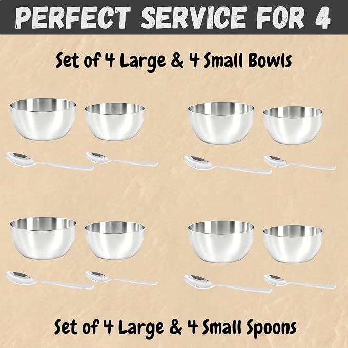 Stainless Steel Dinnerware Set of 32 Pcs (Dinner Plates, Cups, Dishes, Bowls) Metal Dinnerware Sets, Dishwasher Safe, Reusable Dinner Set for Home Kitchen Camping - Service for 4