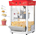 VEVOR Popcorn Machine, 8oz Stainless Steel Kettle, 800W Commercial Countertop Popcorn Maker, 48 Cups per Batch Theater Style Popper, with 2-Button Control Glass Wall PC Door 1 Scoop 3 Spoons, Red