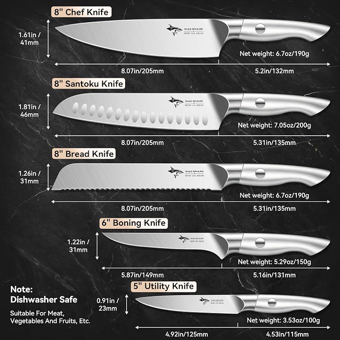 MAD SHARK Kitchen Knife Set, 5PCS Sharp Ultra Chef Knife Set, High Carbon Stainless Steel Knives Set with Ergonomic Handle, Professional Kitchen Knives Sets, Gift Box Packaging