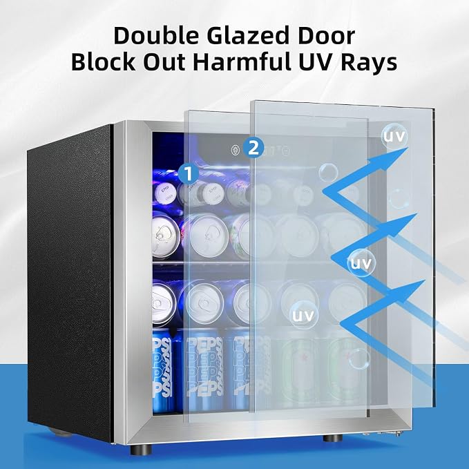 Antarctic Star Beverage Cooler Holds Up to 48 Cans & 12 Wine Bottles, Stainless Steel Glass Door Drink Fridge with Digital Display and Electronic Temperature Control, Silver
