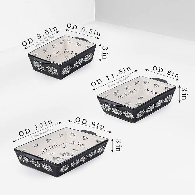 Wisenvoy Baking Dish Ceramic Lasagna Pan Casserole Dish 3-Piece Bakeware Sets Baking Dishes Baking Set Baking Dish Set
