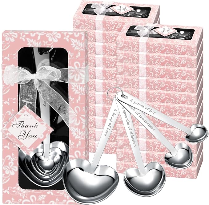 50 Packs Heart Shaped Measuring Spoons, Wedding Favors For Guests, Baby Shower Favors For Guests Bridal Shower Party or Wedding Favors Decorations With Individual Gift Boxes (PINK)
