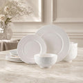 12-Piece Ceramic Dinnerware Set for 4, Athens Palace Relief Dishes and Plates Sets, Includes Plates and Bowls, Elegant High-Temperature Reinforced Porcelain, White