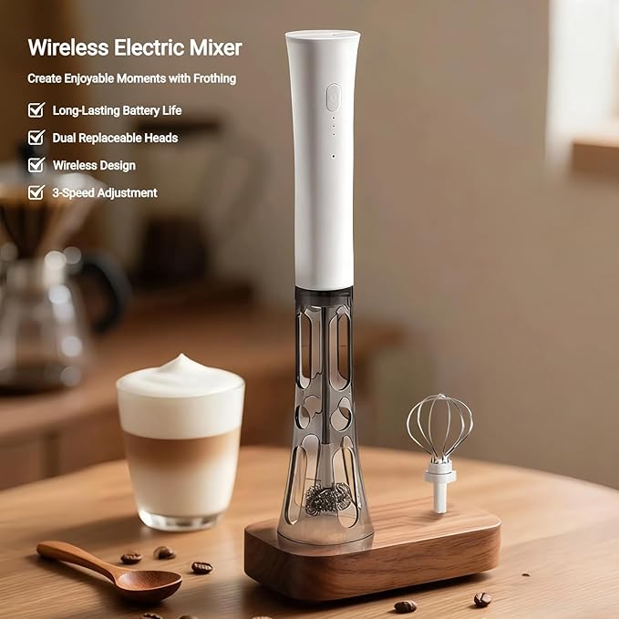 Rechargeable Milk Frother Hanheld, Dual Spring Whisk Electric Coffee Frother, Portable Hand Frother Wand Drink Mixer for Matcha Lattes Cappuccino, Kitchen Gifts, White
