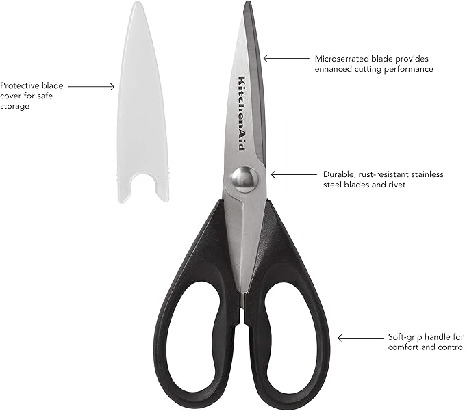 KitchenAid Classic Multifunction Can Opener/Bottle Opener, 8.34-Inch, Black & All Purpose Shears with Protective Sheath, One Size, Black