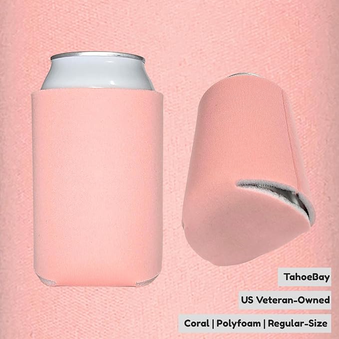 TahoeBay Bulk Blank Beer Can Cooler Sleeves (50-Pack) Sublimation Blanks for Vinyl Plain Soft Foam Can Sleeves Coolers for Soda Cans & Bottles Black, White, Assorted Solid Color (Coral)