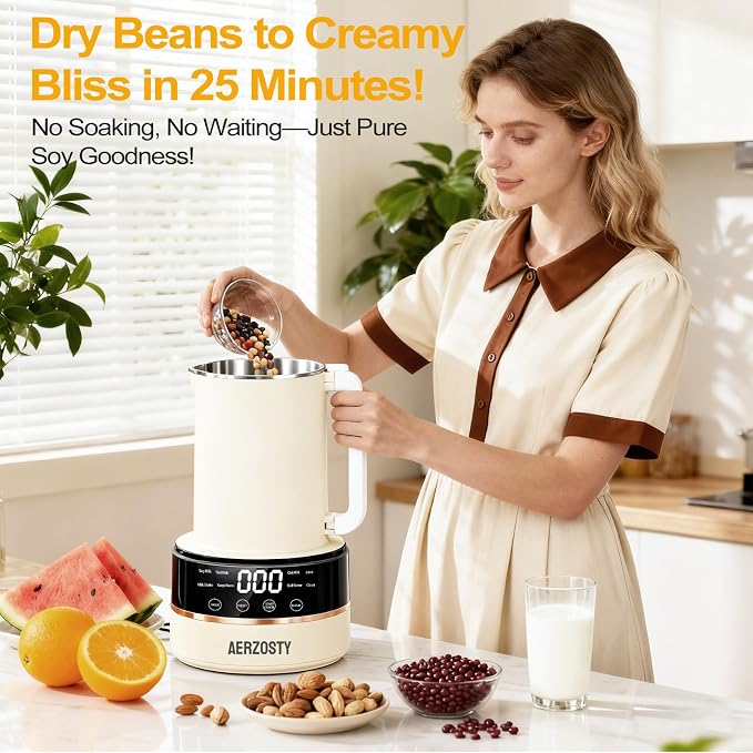 10 in 1 Nut Milk Maker Machine, 40oz/1.2L Soy Milk Maker with Auto Clean/24H Delay/Keep Warm/Boil Water, Almond Milk Maker for Homemade Oat, Juice, Milk Shakes, Plant Based Beverages (Beige)