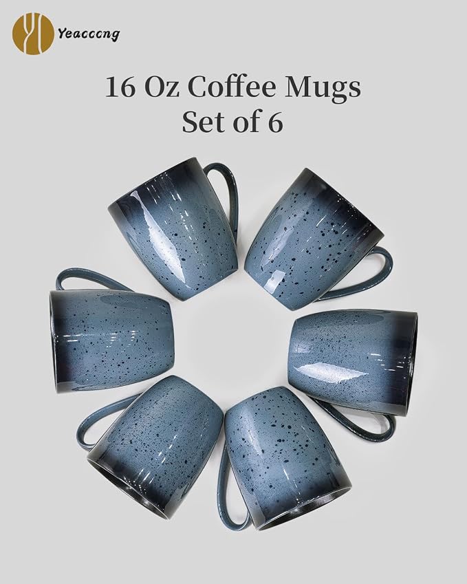 Yeacccng Modern Minimalist Coffee Mugs Set of 6, Cappuccino Cups Set, 16 Oz Unique Kiln-Changing Glaze Ceramic Latte Mugs for Coffee, Tea, Milk, Cocoa, Latte, Cappuccino, Dishwasher & Microwave Safe