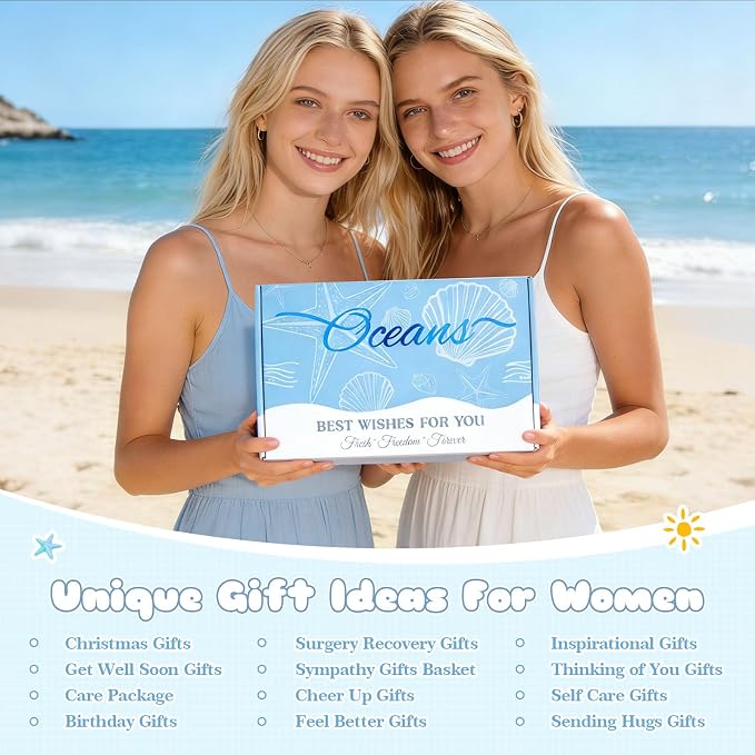 Self Care Gifts for Women,Ocean Birthday Gifts for Women,Spa Care Package | Blue Gift Box,Beach Gift Basket,Relaxation Spa Gifts Set for Women,Get Well Soon Gift,For Mom,Wife,Sister,Her,Best Friend