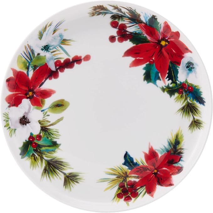 Mikasa Hope Joy Holiday Poinsettia Bone China Lightweight Chip Resistant 16 Piece Dinnerware Set, Service for 4, Multicolor